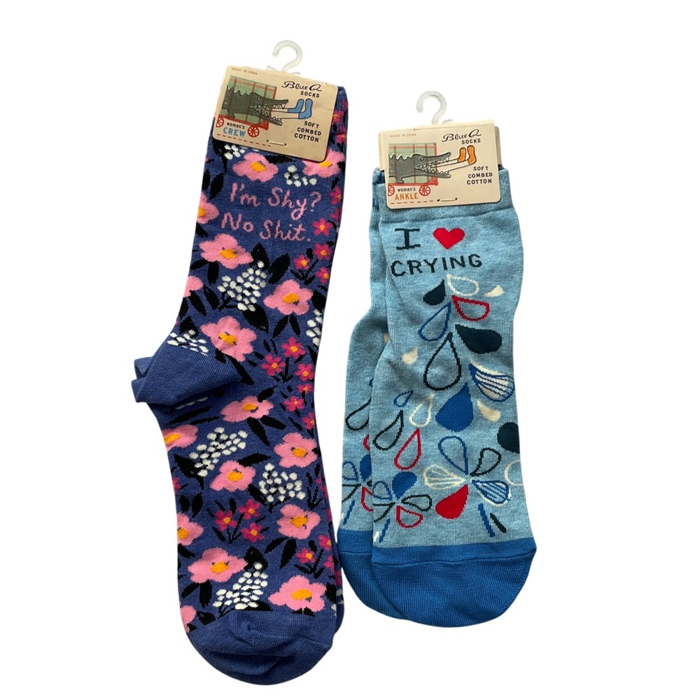 Blue Q Novelty Socks Bundle 2 Pairs Women Funny Snarky Crew Ankle Size 5-10 NEW